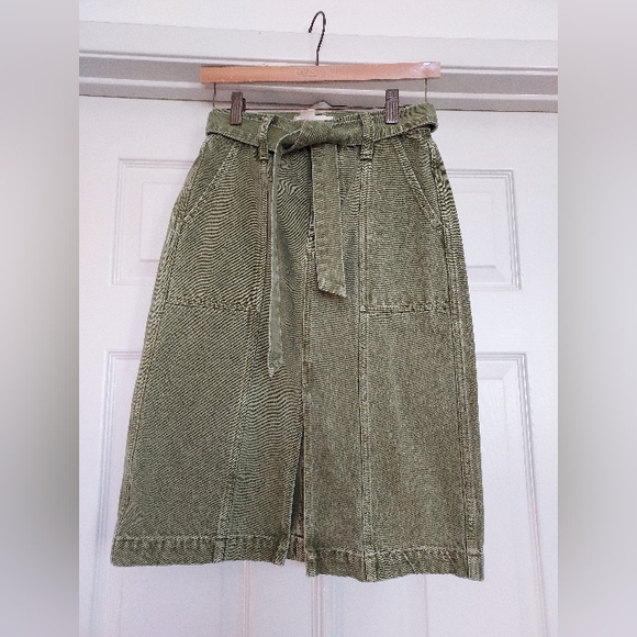 NWOT Madewell rigid seamed denim skirt with pockets and tie, size 24 - Picture 2 of 9